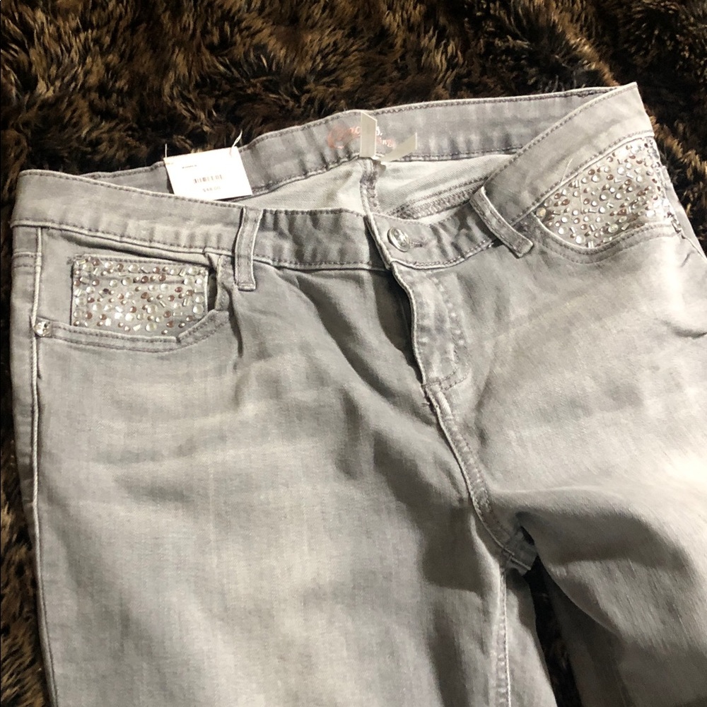 Candie's Emblsh Light Grey Stretch Skinny Jeggings jeans bling